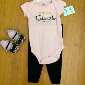 5/13 NWT Pink & Black onesie set leopard shoes